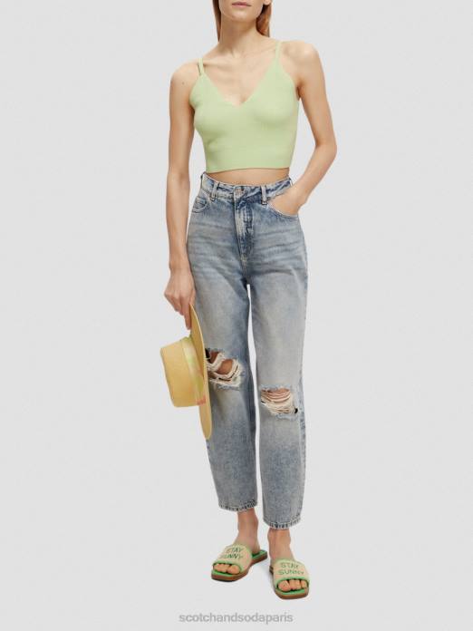 Scotch & Soda femmes top court en maille à col V menthe fraîche vêtements 4HB4117