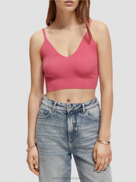 Scotch & Soda femmes top court en maille à col V punch rose vêtements 4HB4119