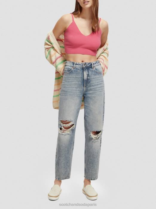 Scotch & Soda femmes top court en maille à col V punch rose vêtements 4HB4119