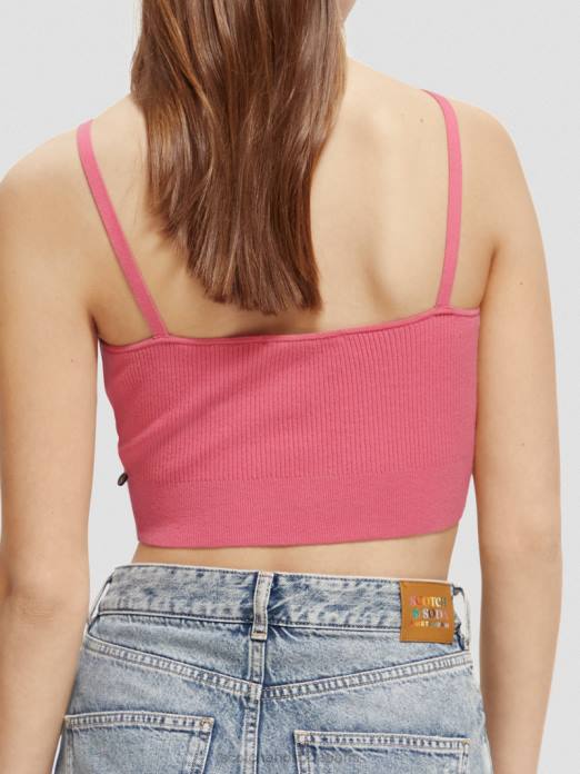 Scotch & Soda femmes top court en maille à col V punch rose vêtements 4HB4119