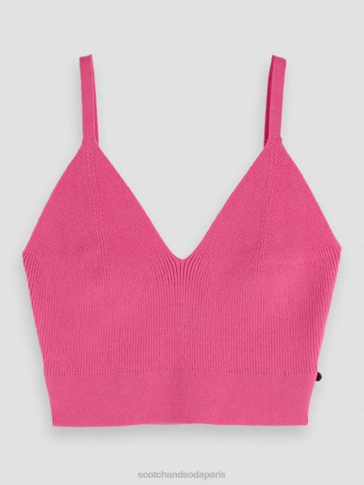 Scotch & Soda femmes top court en maille à col V punch rose vêtements 4HB4119