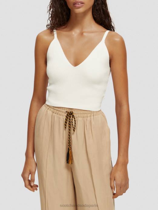 Scotch & Soda femmes top court en maille à col V vanille blanche vêtements 4HB4118