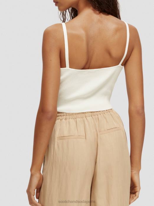 Scotch & Soda femmes top court en maille à col V vanille blanche vêtements 4HB4118