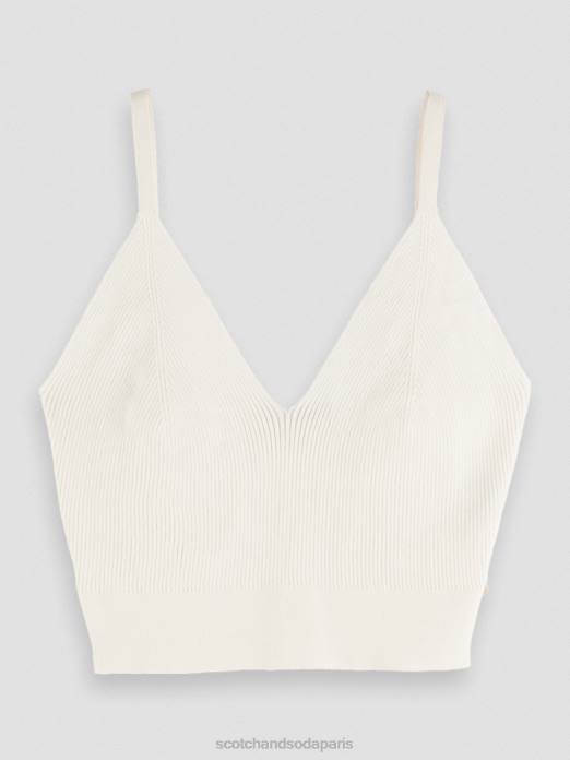 Scotch & Soda femmes top court en maille à col V vanille blanche vêtements 4HB4118