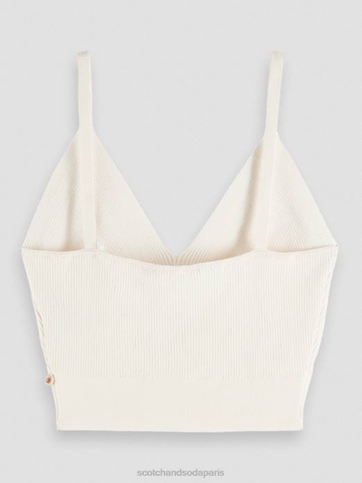 Scotch & Soda femmes top court en maille à col V vanille blanche vêtements 4HB4118