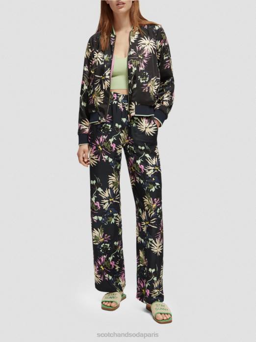 Scotch & Soda femmes le gia taille mi-haute jambe large imprimé aster noir vêtements 4HB4168