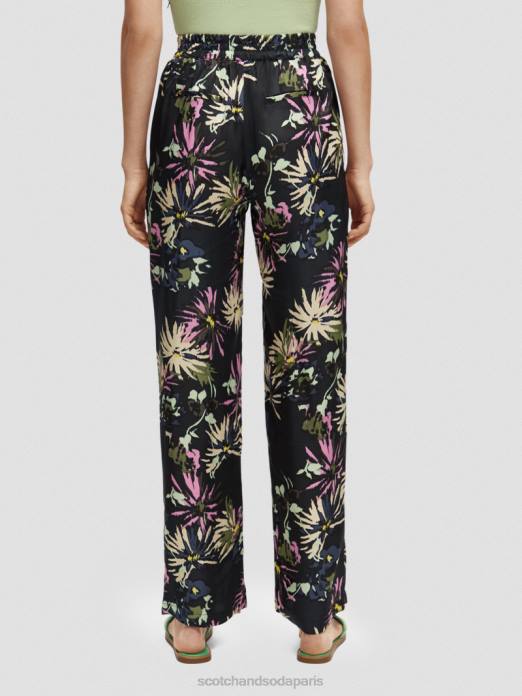 Scotch & Soda femmes le gia taille mi-haute jambe large imprimé aster noir vêtements 4HB4168