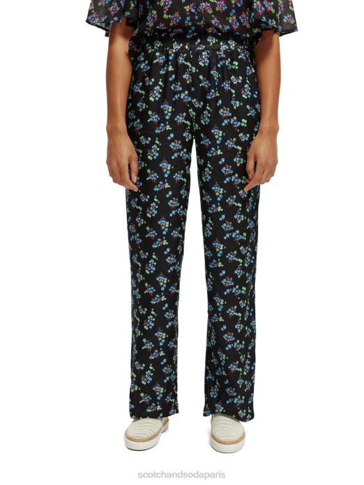 Scotch & Soda femmes le gia taille mi-haute jambe large imprimé pensée ikat noir vêtements 4HB4166
