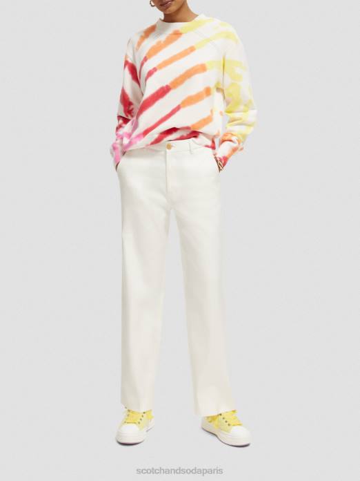 Scotch & Soda femmes pantalon large taille haute en lin mélangé edie blanc cassé vêtements 4HB4161