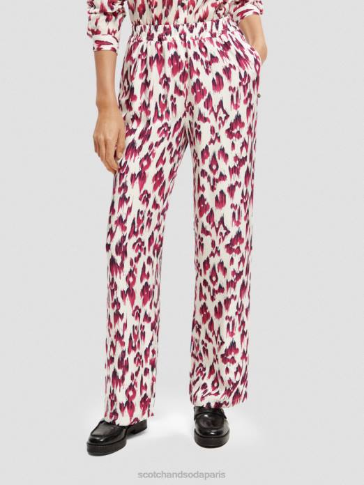 Scotch & Soda femmes pantalon large taille mi-haute élastiqué imprimé gia tarte aux cerises ikat brossées vêtements 4HB4150