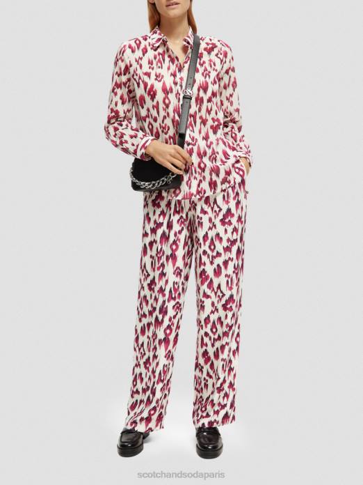 Scotch & Soda femmes pantalon large taille mi-haute élastiqué imprimé gia tarte aux cerises ikat brossées vêtements 4HB4150