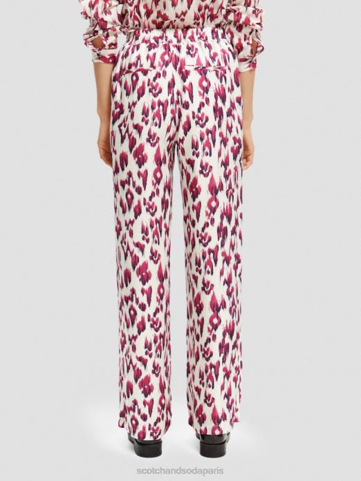 Scotch & Soda femmes pantalon large taille mi-haute élastiqué imprimé gia tarte aux cerises ikat brossées vêtements 4HB4150