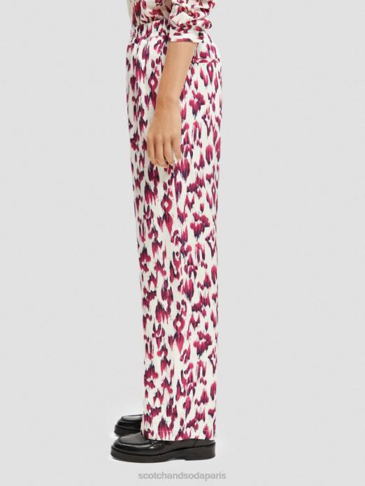 Scotch & Soda femmes pantalon large taille mi-haute élastiqué imprimé gia tarte aux cerises ikat brossées vêtements 4HB4150