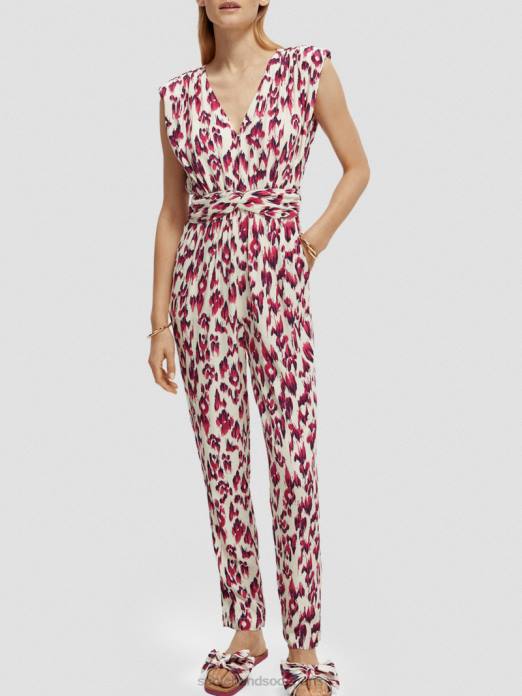 Scotch & Soda femmes combinaison ceinturée à col V tarte aux cerises ikat brossées vêtements 4HB416