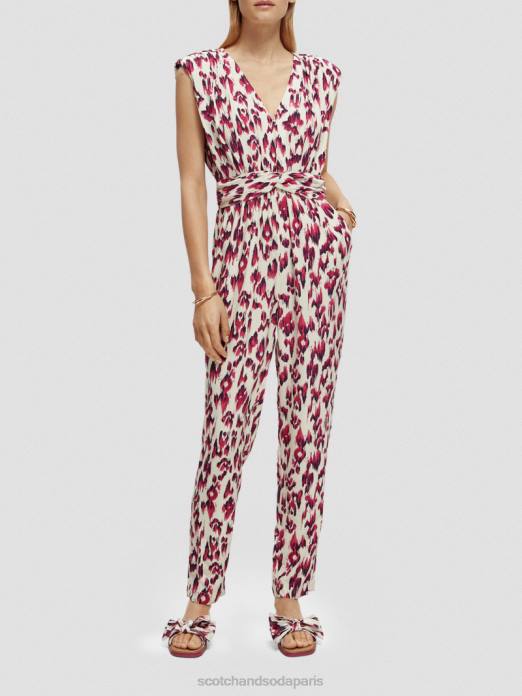 Scotch & Soda femmes combinaison ceinturée à col V tarte aux cerises ikat brossées vêtements 4HB416