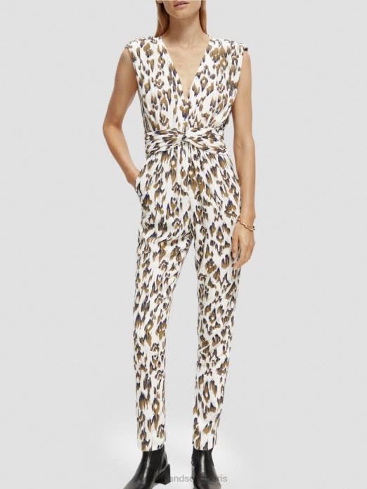 Scotch & Soda femmes combinaison ceinturée à col V vert armée ikat brossé vêtements 4HB415