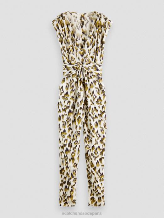 Scotch & Soda femmes combinaison ceinturée à col V vert armée ikat brossé vêtements 4HB415