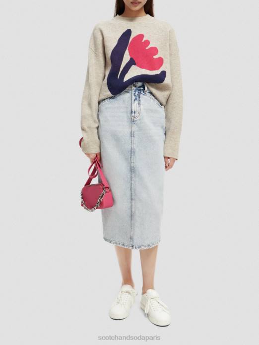 Scotch & Soda femmes jupe crayon midi en denim structuré à taille haute nouvelle ère vêtements 4HB41