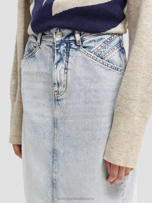 Scotch & Soda femmes jupe crayon midi en denim structuré à taille haute nouvelle ère vêtements 4HB41