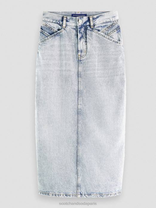 Scotch & Soda femmes jupe crayon midi en denim structuré à taille haute nouvelle ère vêtements 4HB41
