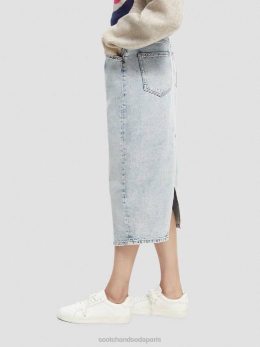 Scotch & Soda femmes jupe crayon midi en denim structuré à taille haute nouvelle ère vêtements 4HB41