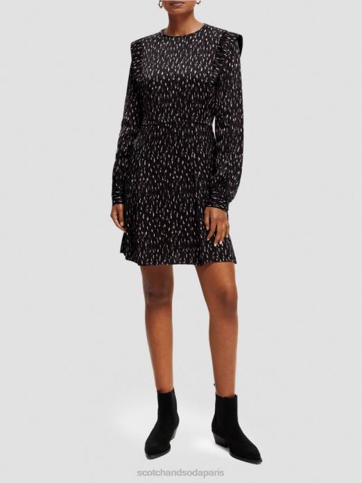 Scotch & Soda femmes mini-robe imprimée structurée à manches longues pluie ikat vêtements 4HB425