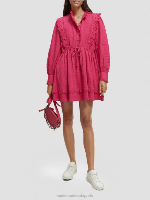 Scotch & Soda femmes robe courte en broderie anglaise en coton biologique fuchsia vêtements 4HB410