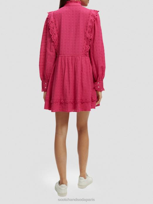 Scotch & Soda femmes robe courte en broderie anglaise en coton biologique fuchsia vêtements 4HB410