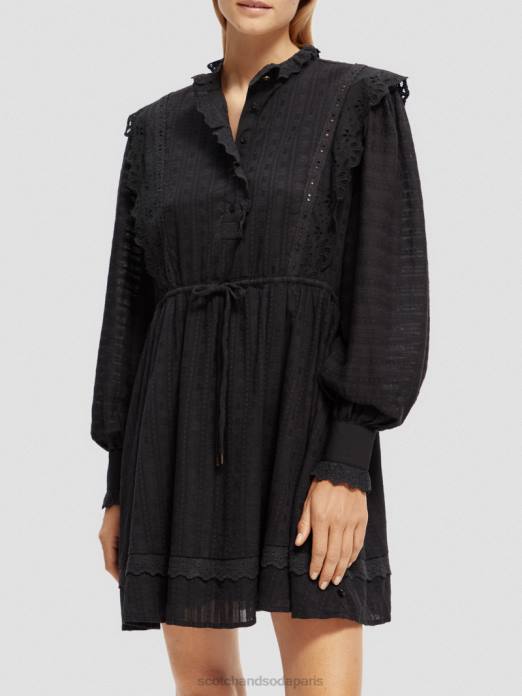 Scotch & Soda femmes robe courte en broderie anglaise en coton biologique noir vêtements 4HB411
