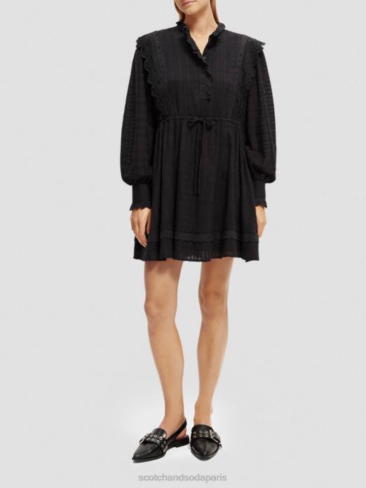 Scotch & Soda femmes robe courte en broderie anglaise en coton biologique noir vêtements 4HB411