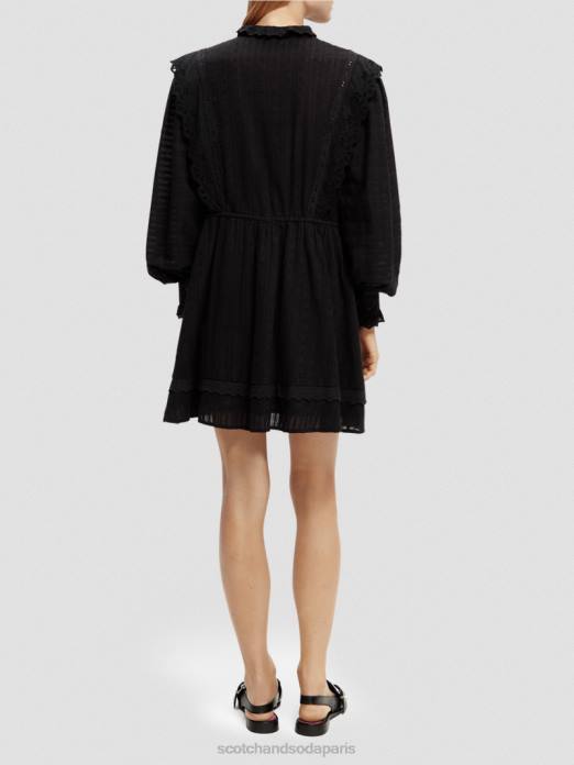 Scotch & Soda femmes robe courte en broderie anglaise en coton biologique noir vêtements 4HB411