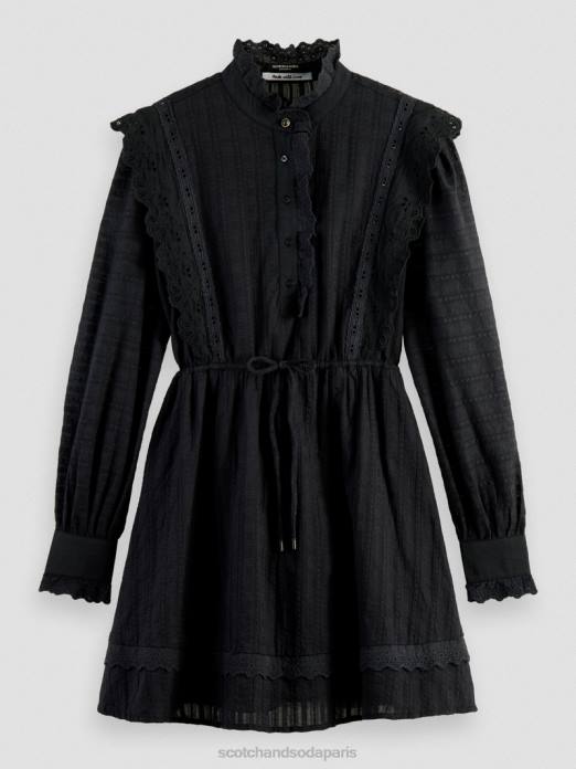 Scotch & Soda femmes robe courte en broderie anglaise en coton biologique noir vêtements 4HB411