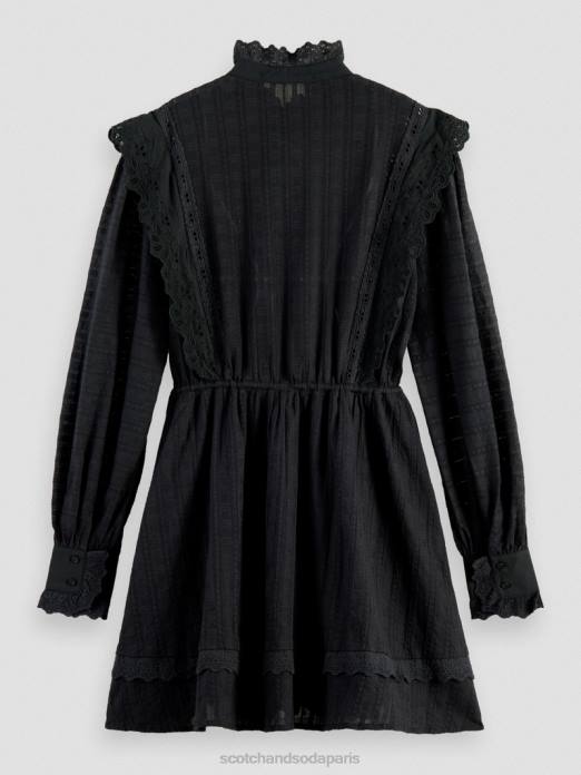 Scotch & Soda femmes robe courte en broderie anglaise en coton biologique noir vêtements 4HB411