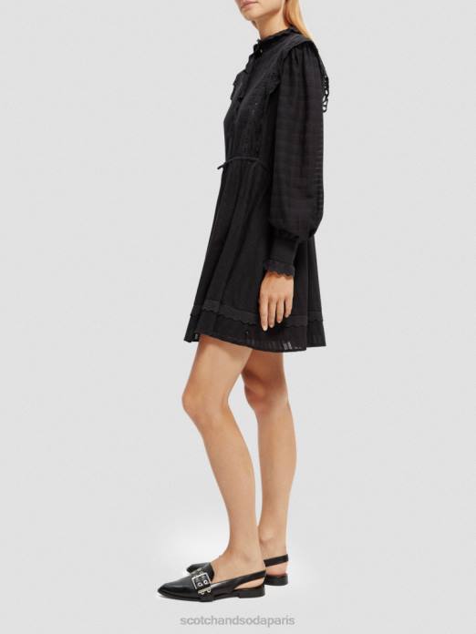 Scotch & Soda femmes robe courte en broderie anglaise en coton biologique noir vêtements 4HB411
