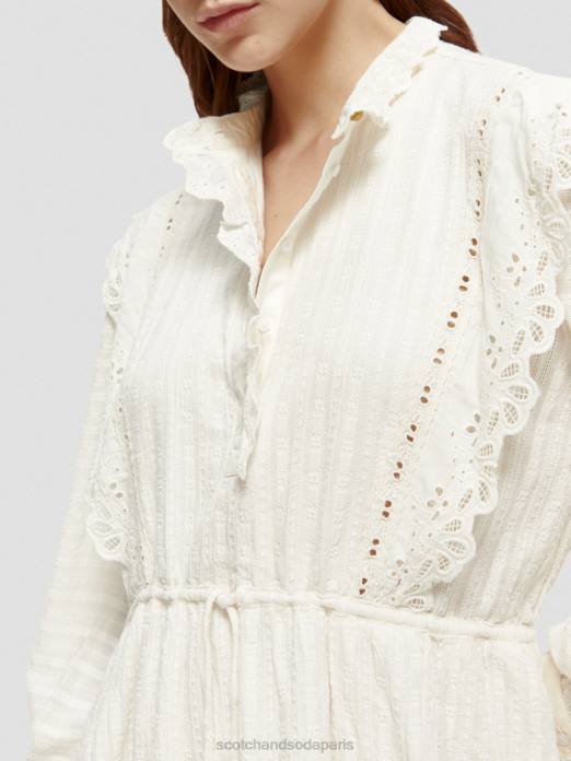 Scotch & Soda femmes robe courte en broderie anglaise en coton biologique vanille blanche vêtements 4HB412