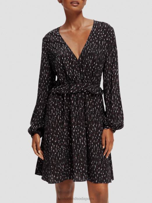 Scotch & Soda femmes robe courte imprimée à manches longues et col en V pluie ikat vêtements 4HB426