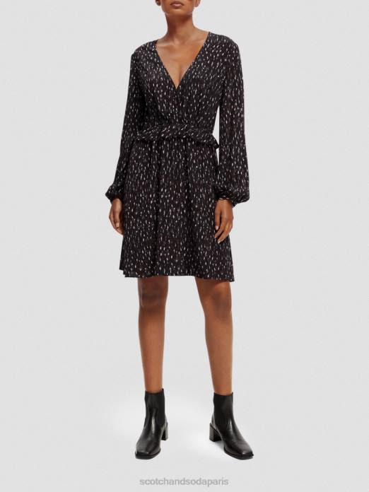 Scotch & Soda femmes robe courte imprimée à manches longues et col en V pluie ikat vêtements 4HB426