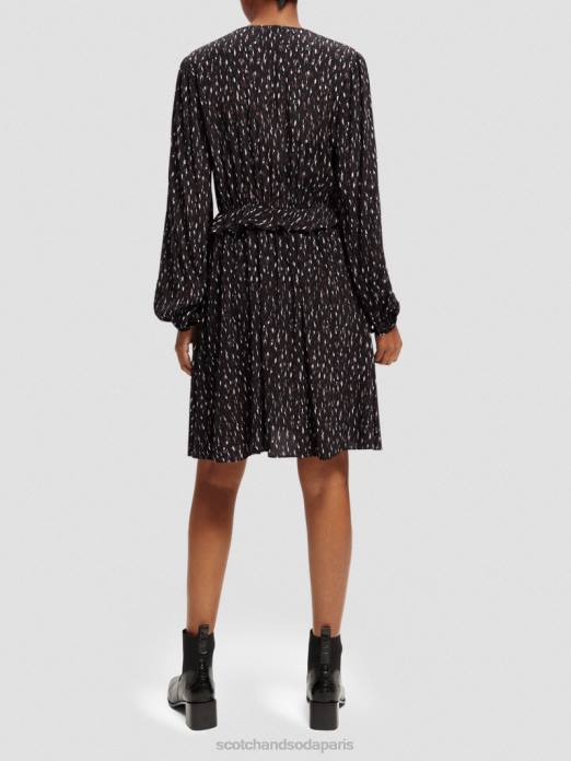 Scotch & Soda femmes robe courte imprimée à manches longues et col en V pluie ikat vêtements 4HB426