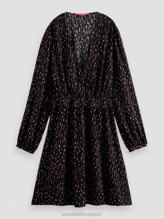 Scotch & Soda femmes robe courte imprimée à manches longues et col en V pluie ikat vêtements 4HB426