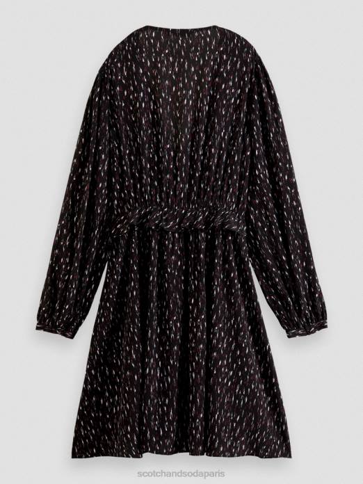 Scotch & Soda femmes robe courte imprimée à manches longues et col en V pluie ikat vêtements 4HB426