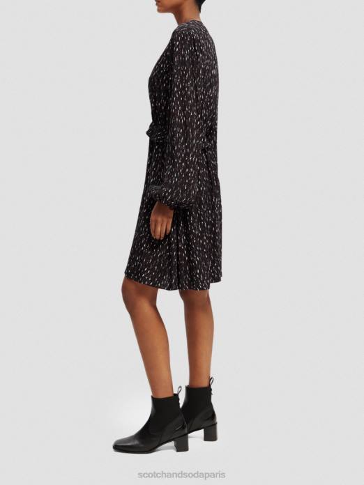 Scotch & Soda femmes robe courte imprimée à manches longues et col en V pluie ikat vêtements 4HB426