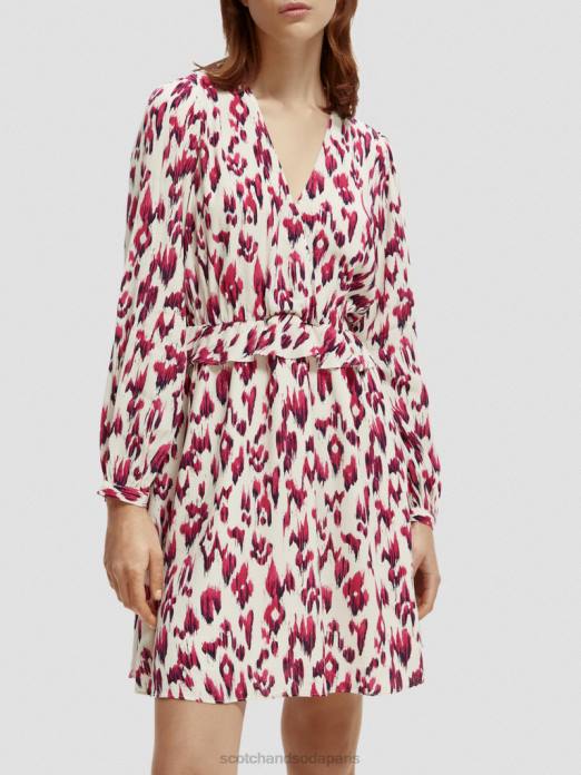 Scotch & Soda femmes robe courte imprimée à manches longues et col en V tarte aux cerises ikat brossées vêtements 4HB428