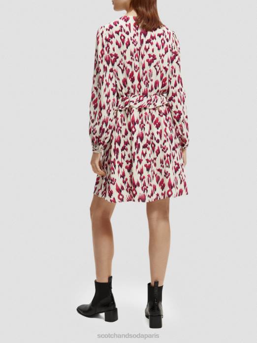 Scotch & Soda femmes robe courte imprimée à manches longues et col en V tarte aux cerises ikat brossées vêtements 4HB428