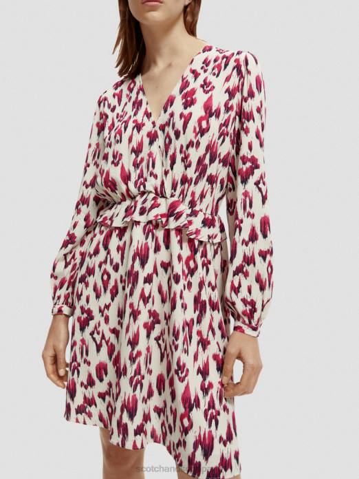 Scotch & Soda femmes robe courte imprimée à manches longues et col en V tarte aux cerises ikat brossées vêtements 4HB428