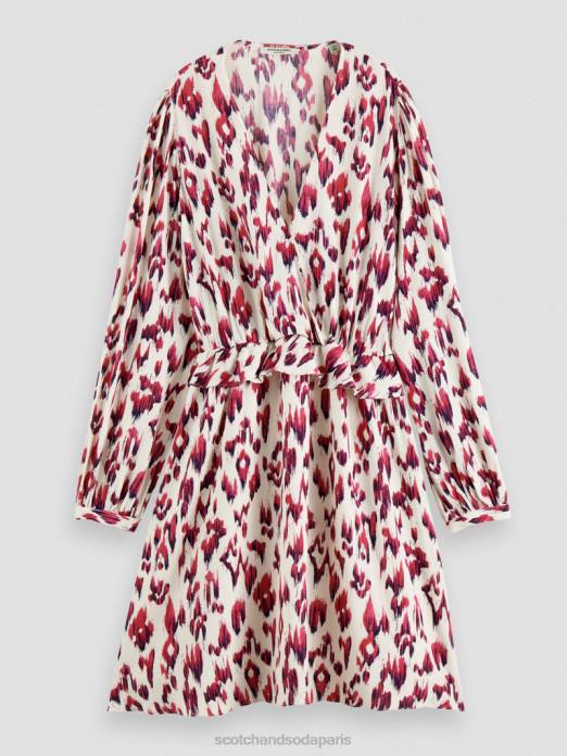 Scotch & Soda femmes robe courte imprimée à manches longues et col en V tarte aux cerises ikat brossées vêtements 4HB428