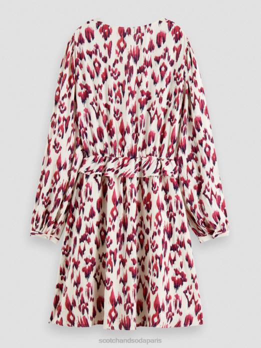 Scotch & Soda femmes robe courte imprimée à manches longues et col en V tarte aux cerises ikat brossées vêtements 4HB428