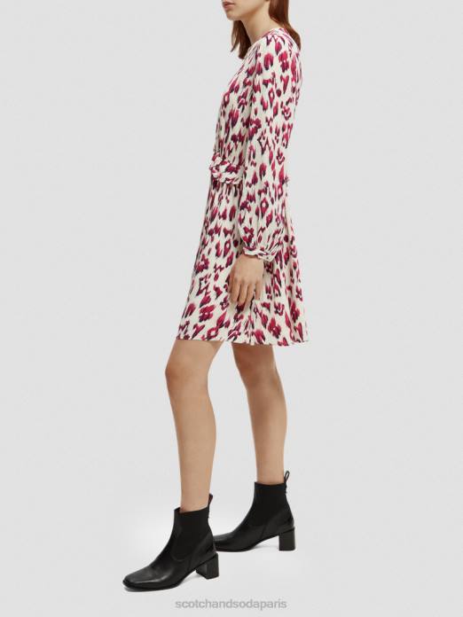 Scotch & Soda femmes robe courte imprimée à manches longues et col en V tarte aux cerises ikat brossées vêtements 4HB428