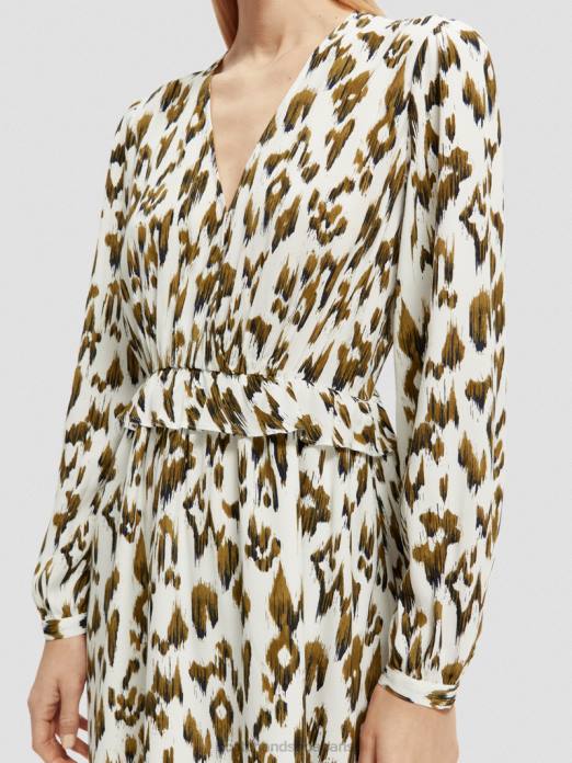 Scotch & Soda femmes robe courte imprimée à manches longues et col en V vert armée ikat brossé vêtements 4HB427