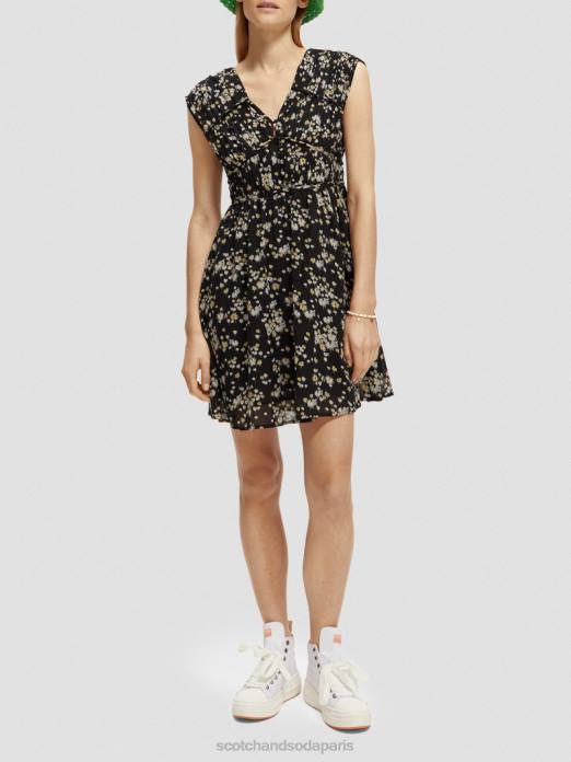 Scotch & Soda femmes robe courte sans manches à col en V pissenlit noir vêtements 4HB420
