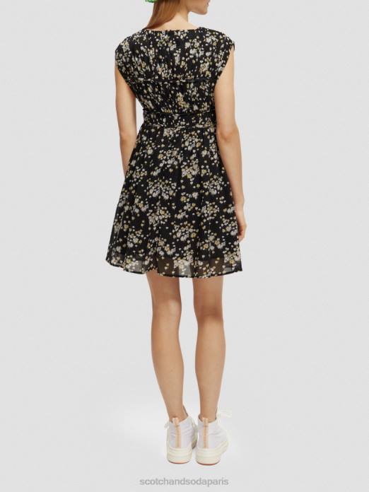 Scotch & Soda femmes robe courte sans manches à col en V pissenlit noir vêtements 4HB420